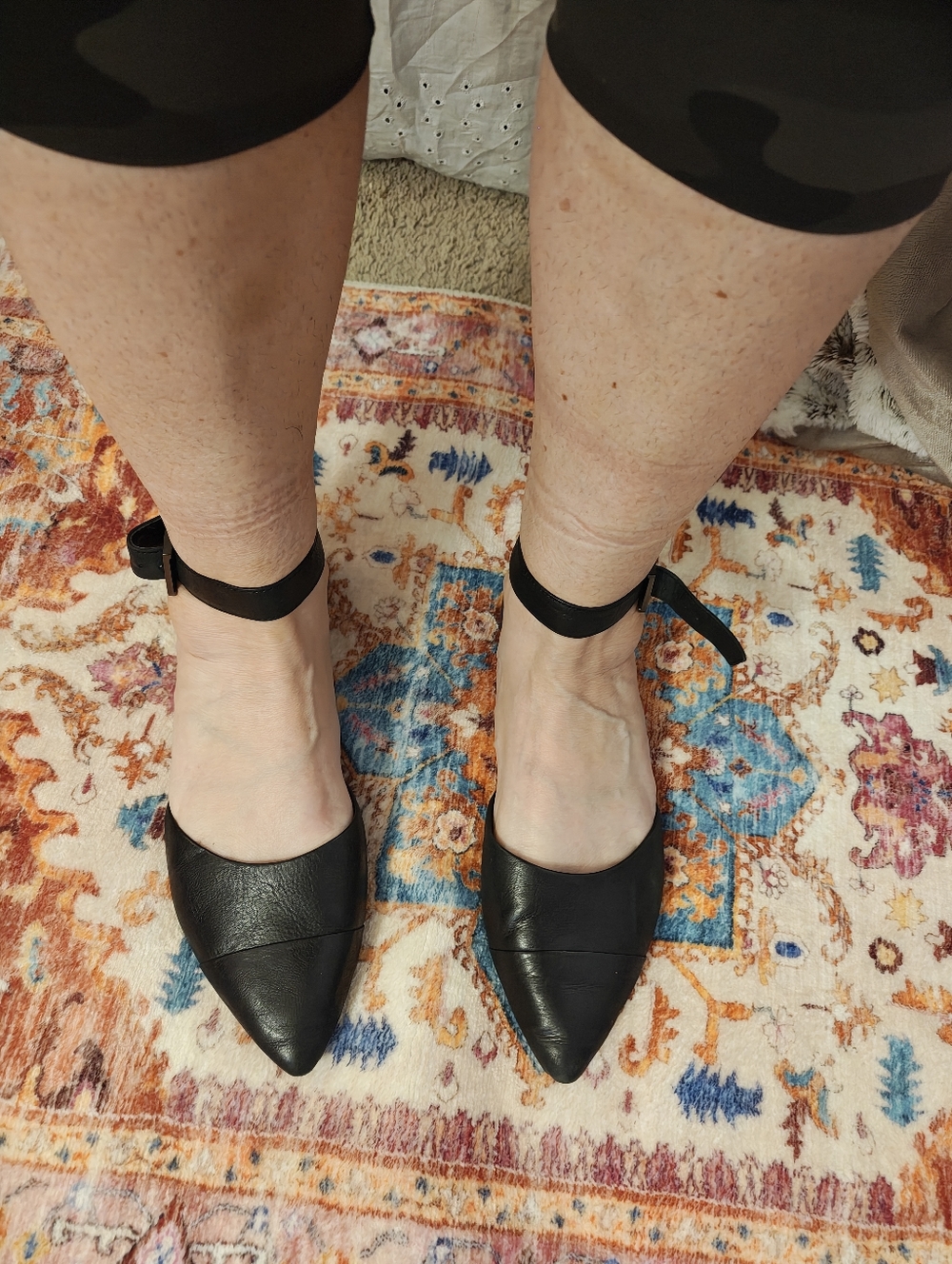 Franco Sarto Women's Black Leather Ankle-Strap Flat Shoe
